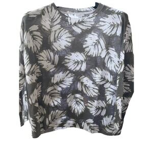 J. Jill Women Large Petite Olive Green White Palm Leaf Print Knit Sweater L P